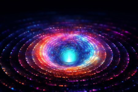 Generative AI : Background of round or circular star track or trajectory on the red pink or rose clear night sky Symbol of space cosmos expanse infinity and universeの素材
