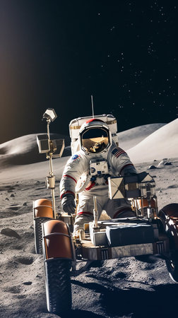 Generative AI : Astronaut on a lunar rover on the moon Elements of this image furnishing NASA High quality photoの素材