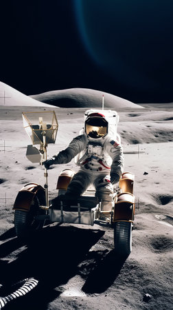 Generative AI : Astronaut on a lunar rover on the moon Elements of this image furnishing NASA High quality photoの素材