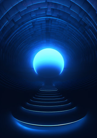 Generative AI : Blur glow background Galaxy portal Moonlight radiance Defocused neon blue color lunar light sphere in ridged swirl texture tunnel on dark blackの素材
