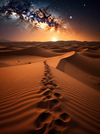 Generative AI : Amazing Milky Way over the sand dunes of Sahara Desert Sahara Moroccoの素材