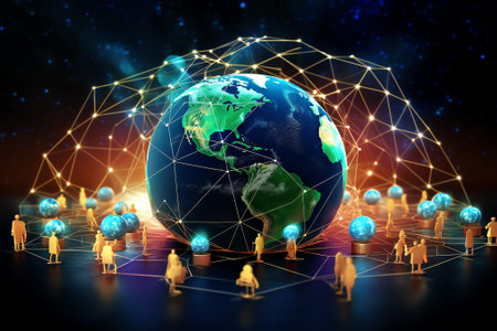 Generative AI : Communication technology for internet business Global world network and telecommunication on earth cryptocurrency and blockchain and IoT Elements of this image furnの素材