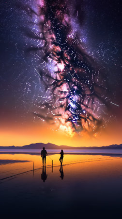 Generative AI : Beautiful Picture of the Galactic Core of Milky Way Galaxy Photographed at Wharariki Beach New Zealand Long Exposure of Stars Astrophotographyの素材