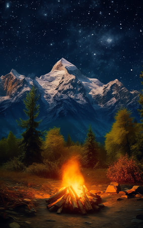Generative AI : Beautiful starry night and Ushba mountain Stylized image Svaneti Georgia Europeの素材
