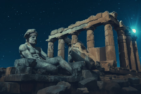 Generative AI : Celsus Library in Ephesus with full moon at night Kusadasi Turkey Elements of this image furnished by NASAの素材