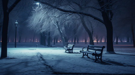 Generative AI : Empty night nature scene The night starry sky the rays of the blue neon spotlight Snowy winter night backgroundの素材