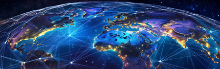 Generative AI : Communication technology for internet business Global world network and telecommunication on earth cryptocurrency and blockchain and IoT Elements of this image furnの素材