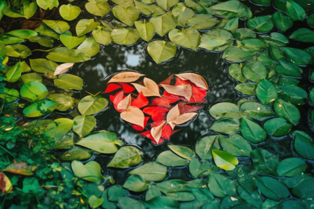 Generative AI : Earth Heart shape on green lotus leaf on water pond Love and Save the World for Next Generation concept Earth day concept Elements of this image furnished by NASAの素材