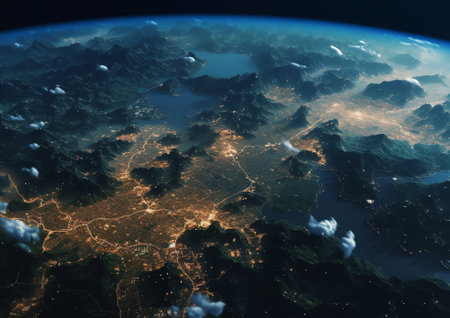 Generative AI : East Asia at night from space elements of this photo was furnished by NASAの素材