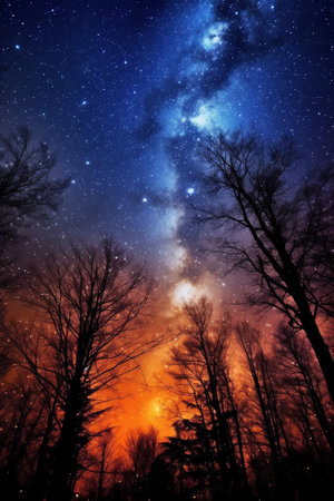 Generative AI : Dark night sky Milky Way and stars on a dark background Starry sky over Chelyabinsk region Russiaの素材