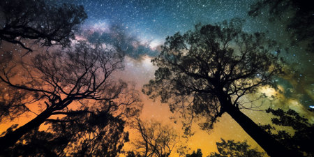Generative AI : Beautiful night sky the Milky Way and the trees Elements of this image furnished by NASAの素材