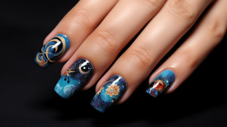 Generative AI : Galaxy nail design beautiful paintingの素材