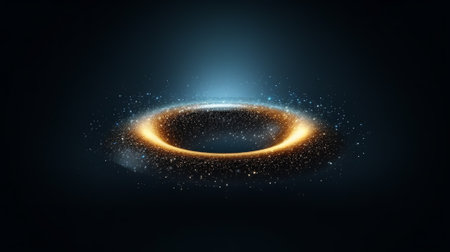 Generative AI : Futuristic space particles in bright round energy structure space orb VFX design element Abstract colorful lights background animation energy ray of power electricの素材