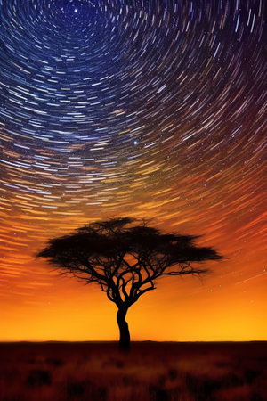 Generative AI : Milky Way Galaxy as seen from the Serengeti Tanzania Africaの素材