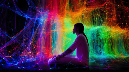 Generative AI : Psychedelic human Abstract Art Lightpainting Photographyの素材