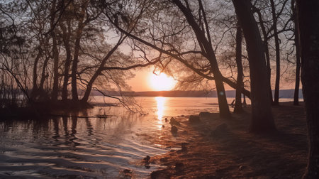 Generative AI : Sunset at the Irabia dam enjoying the Irati beech forest jungleの素材