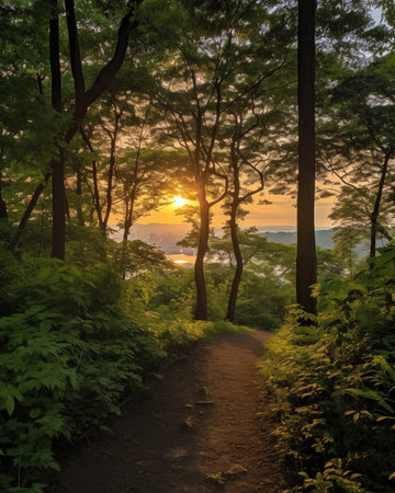 Generative AI : Sunset at the Irabia dam enjoying the Irati beech forest jungleの素材