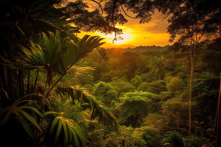 Generative AI : Sunset at the Irabia dam enjoying the Irati beech forest jungleの素材