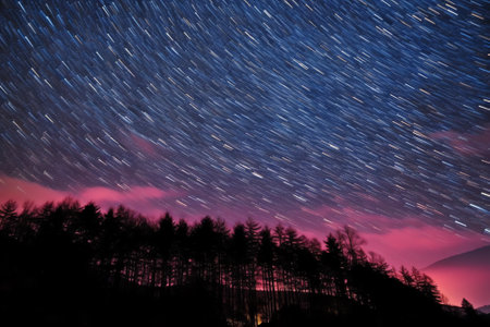 Generative AI : Milky Way galaxy on the mountain in Louangprabang LAOS Long exposure photograph with grainImage contain certain grain or noise and soft focusの素材