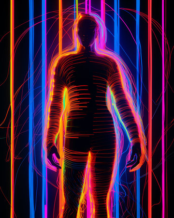 Generative AI : Psychedelic human Abstract Art Lightpainting Photographyの素材