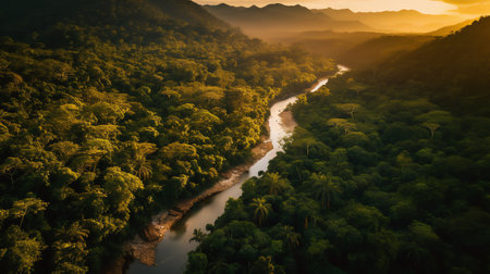 Generative AI : Sunset at the Irabia dam enjoying the Irati beech forest jungleの素材