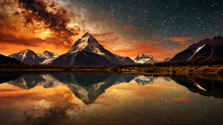 Generative AI : Milky Way Panorama High Res with mountains at Aoraki Mackenzie International Dark Sky Reserveの素材