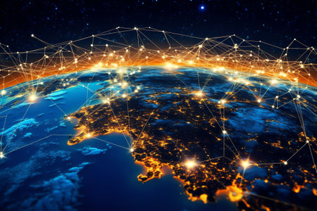 Generative AI : Photo of Energy Digitalization and Communication technology for internet business Global world network and telecommunication on earth and IoT Elements of this imageの素材