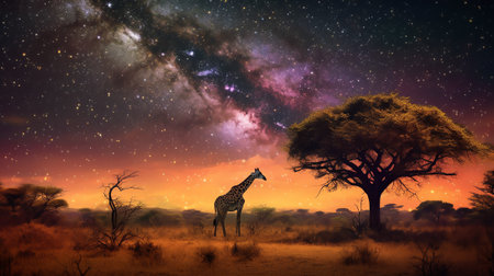 Generative AI : Milky Way Galaxy as seen from the Serengeti Tanzania Africaの素材