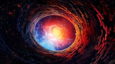 Generative AI : Radiation from a black hole at the center of a galaxy Space scene with stars black hole in galaxy Panorama Universe filled with stars nebula and galaxy Elements ofの素材