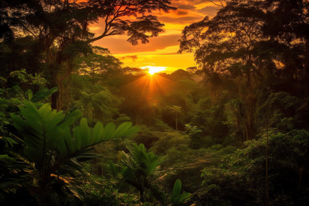Generative AI : Sunset at the Irabia dam enjoying the Irati beech forest jungleの素材