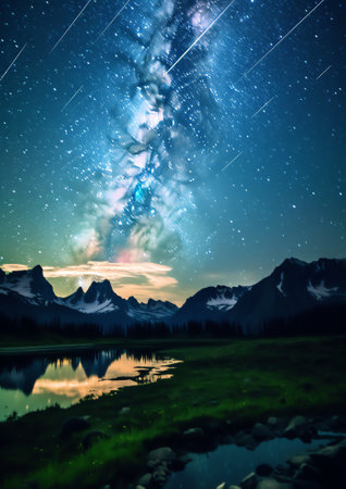 Generative AI : Starry sky with Milky Way mountains of Uri Maderanertal canton Uri Switzerland Europeの素材