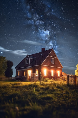 Generative AI : Milky Way stars and starry skies photographed with long exposure from a remote suburb dark locationの素材