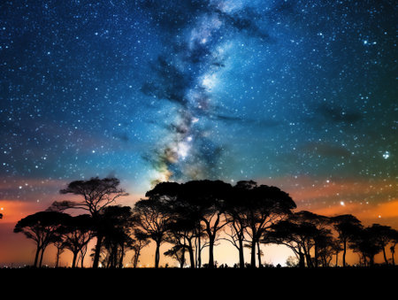 Generative AI : Milky Way Galaxy as seen from the Serengeti Tanzania Africaの素材