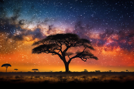 Generative AI : Milky Way Galaxy as seen from the Serengeti Tanzania Africaの素材