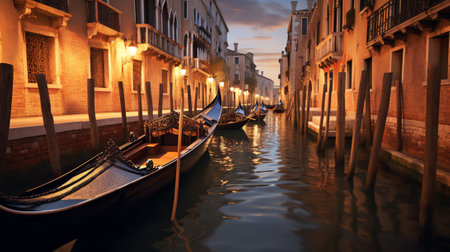 Generative AI : Gondola near Rialto Bridge with full moon rising Venice Italy Elements of this image furnished by NASAの素材