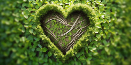 Generative AI : Love Environment and Natural day concept World in heart shape sitting on green leave in natural green blur background Elements of this image furnished by NASAの素材