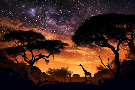 Generative AI : Stars and galaxy space sky night background Africa Kenyaの素材