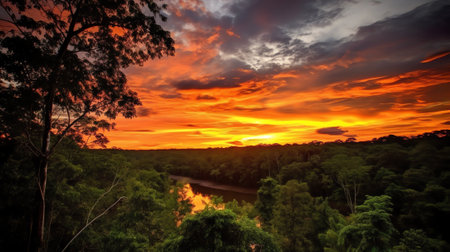 Generative AI : Sunset at the Irabia dam enjoying the Irati beech forest jungleの素材