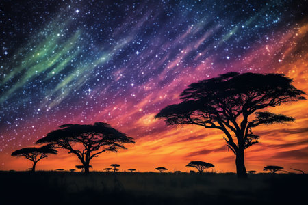 Generative AI : Milky Way Galaxy as seen from the Serengeti Tanzania Africaの素材