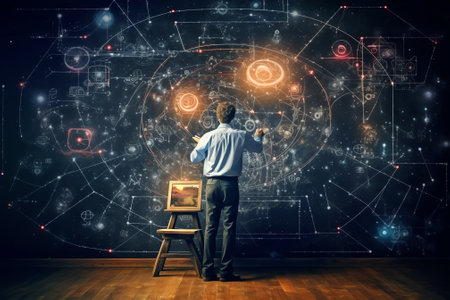 Generative AI : Mathematical and physical formulas against the background of a galaxy in universe Space Background on the theme of science and education Elements of this image furnの素材