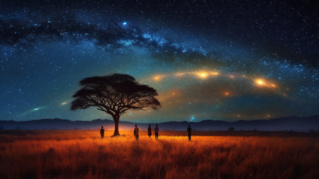 Generative AI : Milky Way Galaxy as seen from the Serengeti Tanzania Africaの素材