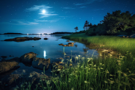 Generative AI : Long exposure of the beautiful sky over Lauttasaari archipelago in Finlandの素材