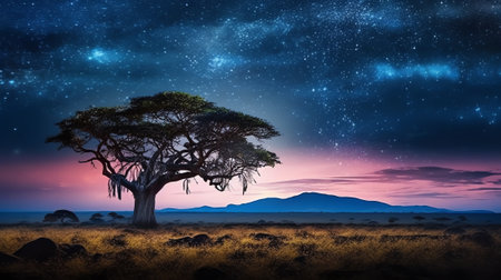 Generative AI : Milky Way Galaxy as seen from the Serengeti Tanzania Africaの素材