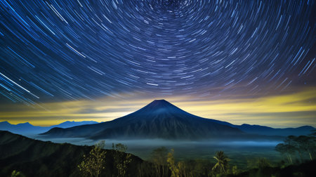 Generative AI : Milky way in misty sky over bromo indonesiaの素材