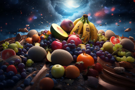 Generative AI : Space or planets universe cosmic abstract background Abstract fruit background Creative space Summer food conceptの素材