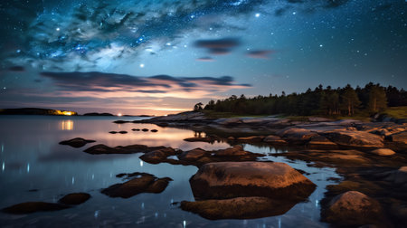 Generative AI : Long exposure of the beautiful sky over Lauttasaari archipelago in Finlandの素材