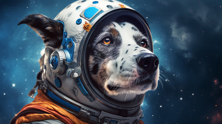 Generative AI : Portrait of a dog astronaut in space on background of the globe Elements of this image furnished by NASAの素材