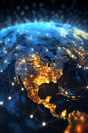 Generative AI : Global communication networkGlobal social networkMetaverse Technology Virtual internet connection of metaverse technologyNew generation of communications technologyの素材