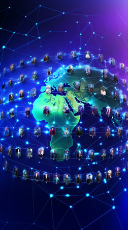 Generative AI : Global communication networkGlobal social networkMetaverse Technology Virtual internet connection of metaverse technologyNew generation of communications technologyの素材