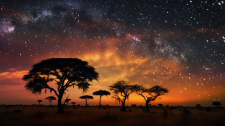 Generative AI : Milky Way Galaxy as seen from the Serengeti Tanzania Africaの素材